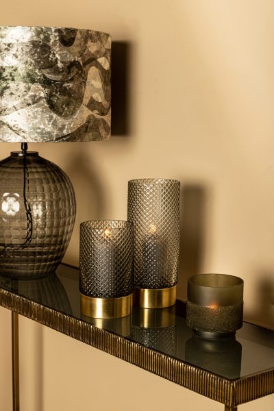 PTMD Merilyn Grey glass vase metal gold crystal print L