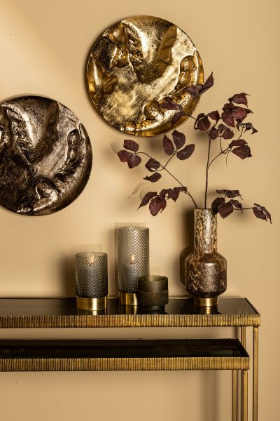 PTMD Merilyn Grey glass vase metal gold crystal print S