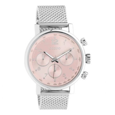 OOZOO C10901 horloge zilver met roze wijzerplaat