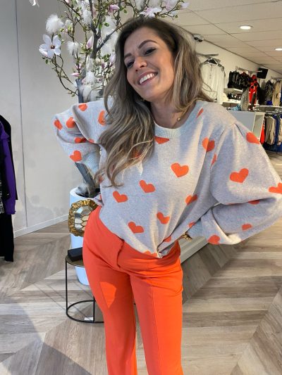 ICHI trui hartjes Hot Coral