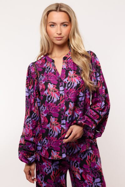 FLURESK Fey Blouse Zwart/Berry